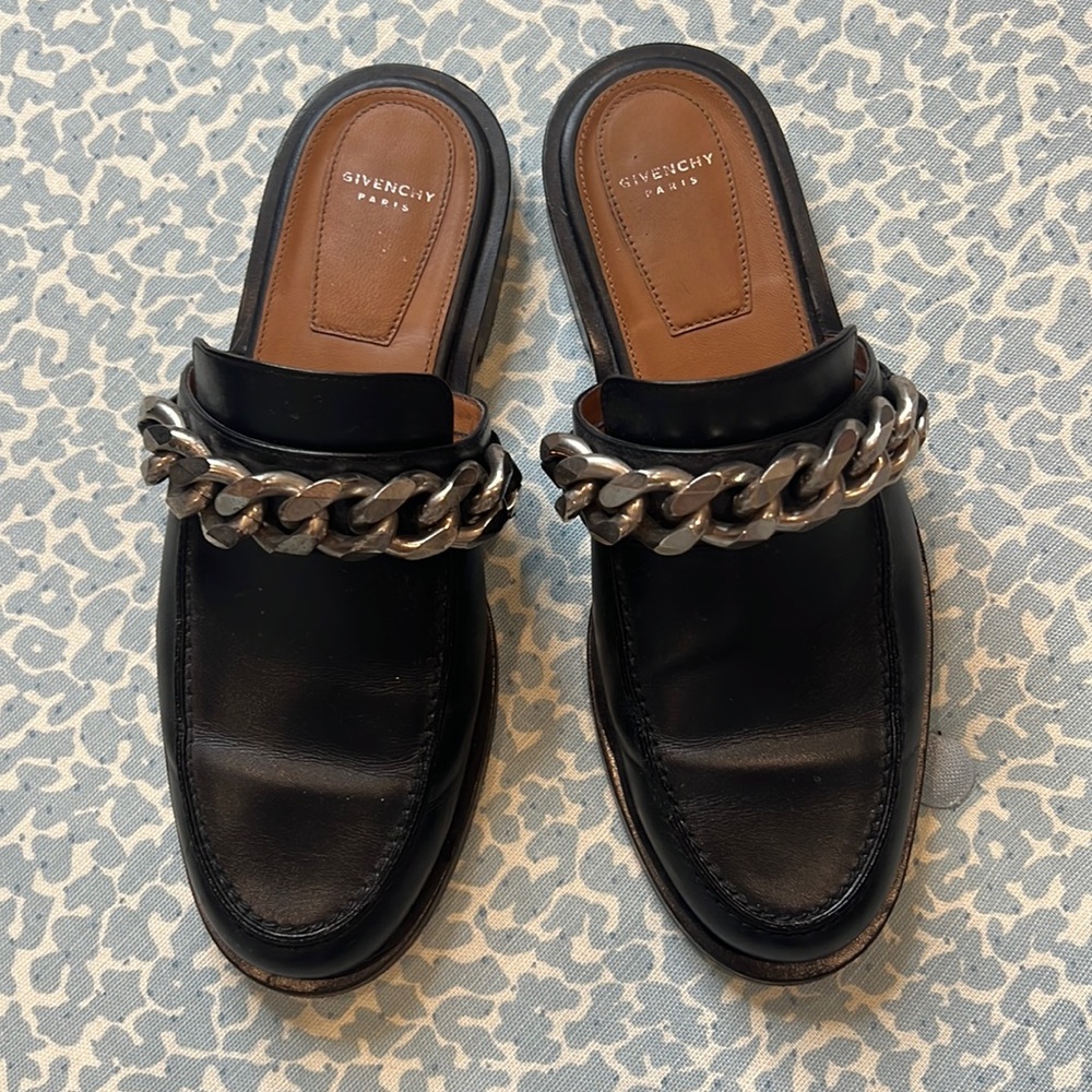 Givenchy black leather chain mules